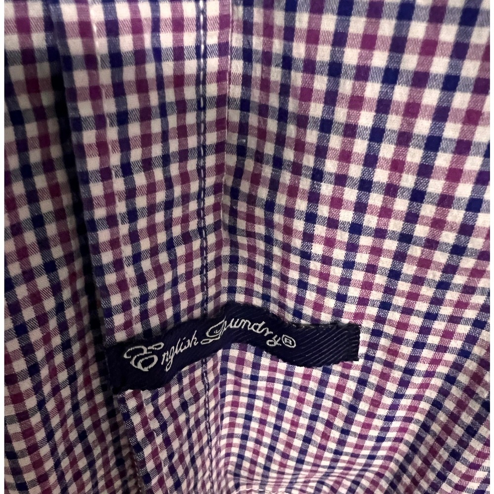 English Laundry Christopher Wicks Mens 16 32-33 Gingham Shirt Purple Navy - Picture 4 of 12